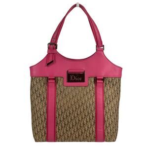 Dior Vintage Brown Monogram Canvas Street Chic Pink Leather Trim Shoulder Bag
